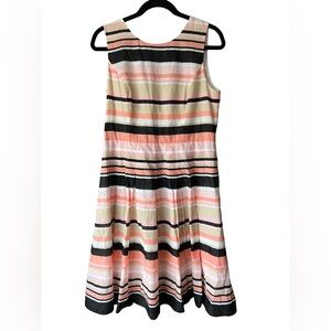 Tommy Hilfiger Coral, Black & Cream Striped Sleeveless Dress
